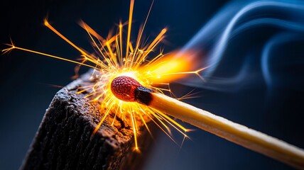 Burning matchstick spark symbol of ignition energy and danger
