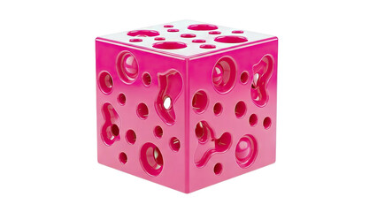 Glossy Pink Cube with Random Holes