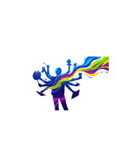 Obraz premium Neuro-divergent Creativity Flow Silhouette, Artist with Multiple Hands Concept, ADHD Hyperfocus and Productive Genius Vector Art