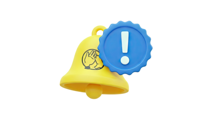 3D Notification Bell with Exclamation Mark Badge