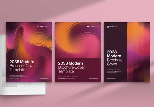 Brochure Cover Template & Front Page Design with Abstract Glass Ripple Effect in Pink & Purple Hues