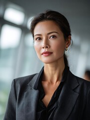 Confident East Asian Business Executive in a Modern Office Setting