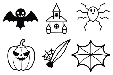 set of halloween silhouette line art vector illustration