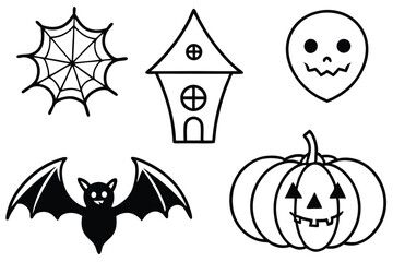 set of halloween silhouette line art vector illustration