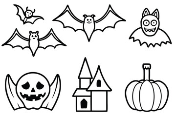 set of halloween silhouette line art vector illustration