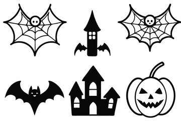set of halloween silhouette line art vector illustration