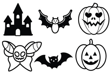 set of halloween silhouette line art vector illustration