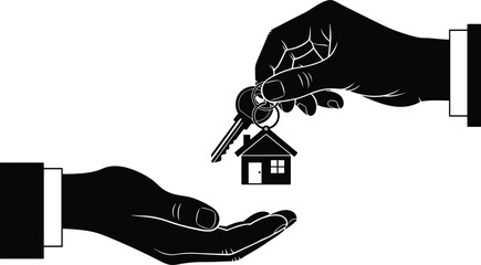 Home key handover silhouette with house icon real estate property purchase rental agreement security concept illustration design
