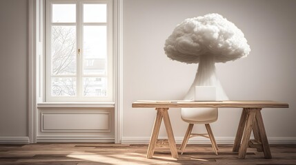 workspace blended with surreal lighting and creative energy symbolizing fresh business ideas