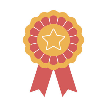 Yellow and red rosette ribbon badge with star symbol illustration