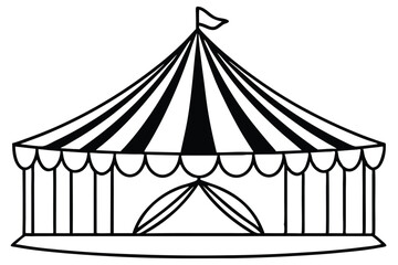 circus tent set silhouette line art vector illustration