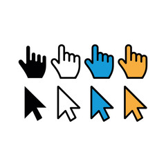 Fototapeta premium Colorful cursor and hand symbols pointing upwards in various colors