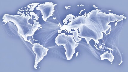 connection scene with abstract world map and flowing network lines