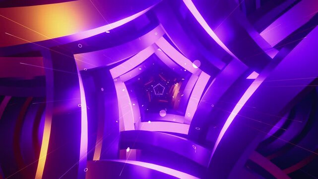 Seamless VJ loop with sharp pentagonal tunnel and glowing geometric portal for stage screens