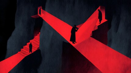 future scene with light paths connecting ideas, people, and technology