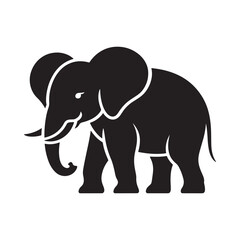 Fototapeta premium Simple black silhouette of an elephant standing in a solid color background