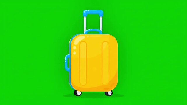 Cartoon travel suitcase luggage isolated on green screen background
