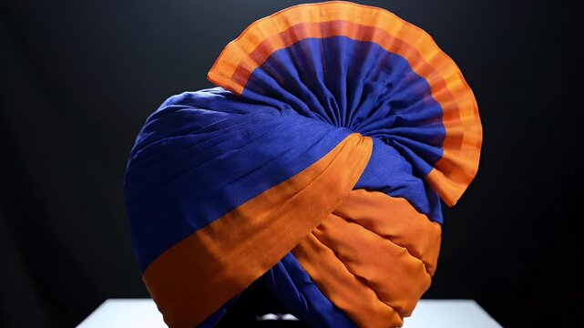 Traditional Sikh Dastar Turban in Blue and Orange for Hola Mohalla Festival