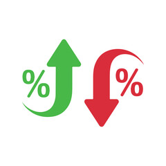 Green upward and red downward arrows with percentage symbols for trends