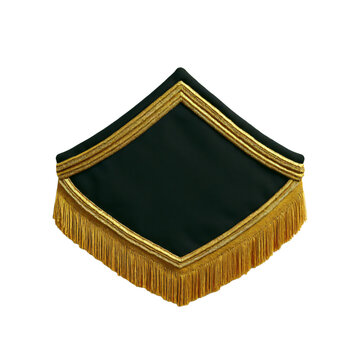 Military-style epaulette with gold fringe isolated on an empty plain background