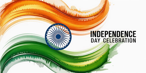 Indian Flag Colors With Ashoka Chakra And Independence Day Celebration Text In Abstract Brush Strokes