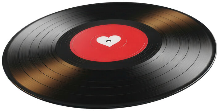 Black Vinyl png Red Record cutout Retro Disc png Vintage Platter cutout Music LP png Analog Album cutout Heart Symbol png Grooved Record isolated transparent background image