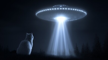 A cat is watching UFO landing