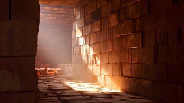 Brick kiln interior with glowing fired bricks