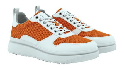 Orange and White Mesh Sneakers with Platform Sole