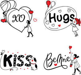 Whimsical Hand-Drawn Love Sentiments and Characters