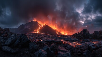 volcano eruption with hot lava