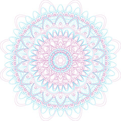 Round pink and blue mandala isolated on white