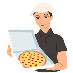 man holding box of pizza