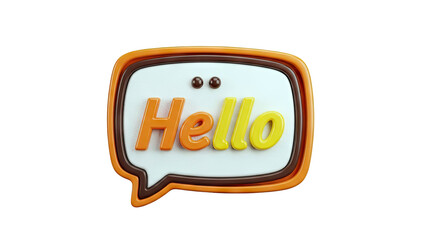 3D Speech Bubble with "Hello" text and cartoon eyes