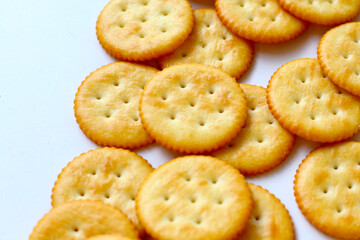 Round cracker isolated on white background