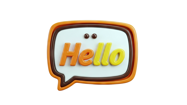 3D Speech Bubble with "Hello" text and cartoon eyes - Powered by Adobe