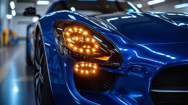 Ultra realistic photo of car headlight during restoration