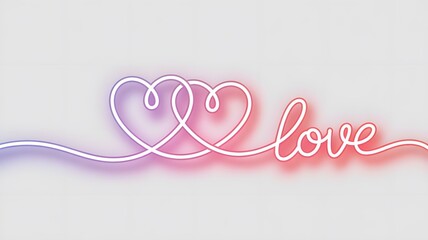 Neon Line Continuous Heart Love Illustration on White Background