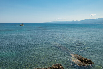 
Mediterranean Sea And Rocky Coast Of Crete, Greece 21.06.2023. This was on a hot, Sunny afternoon....