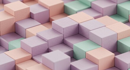 A colorful 3D geometric pattern composed of pastel cubes