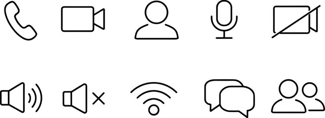 Social media reaction and interaction icons set. Like, comment, share, notification and user engagement outline symbols