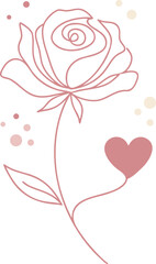 Minimal rose line art illustration with heart in soft pink for Valentine&rsquo;s Day
