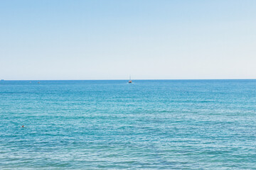 Obraz premium Mediterranean Sea And Rocky Coast Of Crete, Greece 21.06.2023. This was on a hot, Sunny afternoon. Clear turquoise waters of the Mediterranean Sea.