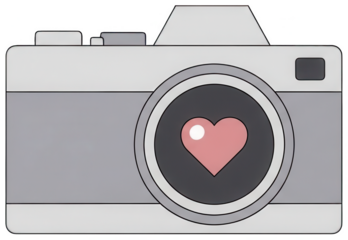 Gray camera png Simple photo camera cutout Retro photographic device png Vintage picture taker cutout Love imager png Heart digital camera isolated transparent background image