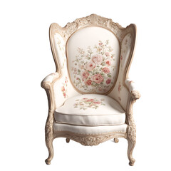 Cottagecore soft cream painted chair with delicate floral carvings