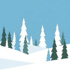 Obraz premium Serene winter landscape with snowy hills and evergreen trees under clear blue sky