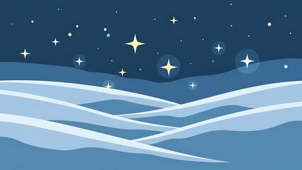 Fototapeta premium Serene night sky with rolling hills and twinkling stars in soft blues and whites