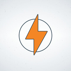A stylized orange lightning bolt icon in a circle on a white background