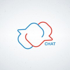 A stylized logo of two chat bubbles in blue and red