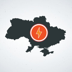 A map of Ukraine with a lightning bolt symbol in the center